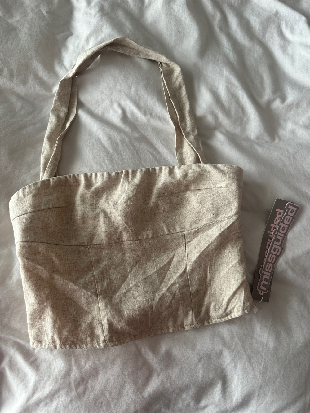 Missguided Natural Beige Linen-Effect top